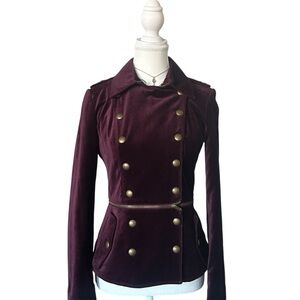 Y2K “Jacob” Burgundy Velvet Military Style Asymmetrical Zip-up Jacket